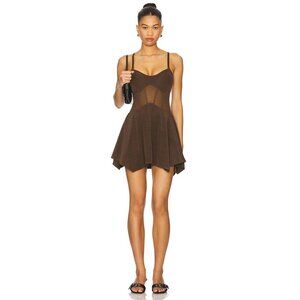 OW Collection Cassandra Mini Dress in Olive Brown